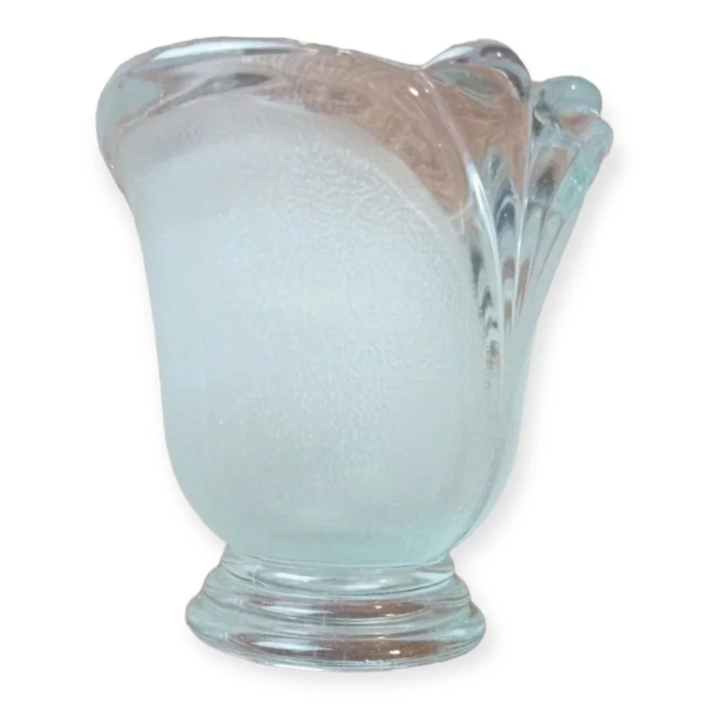 Indonesian Crystal Clear Frosted Tulip Fan Design Votive Candle Holder Vintage